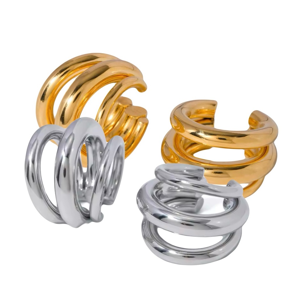 Triple Ring Cuff Earrings Stainless Steel